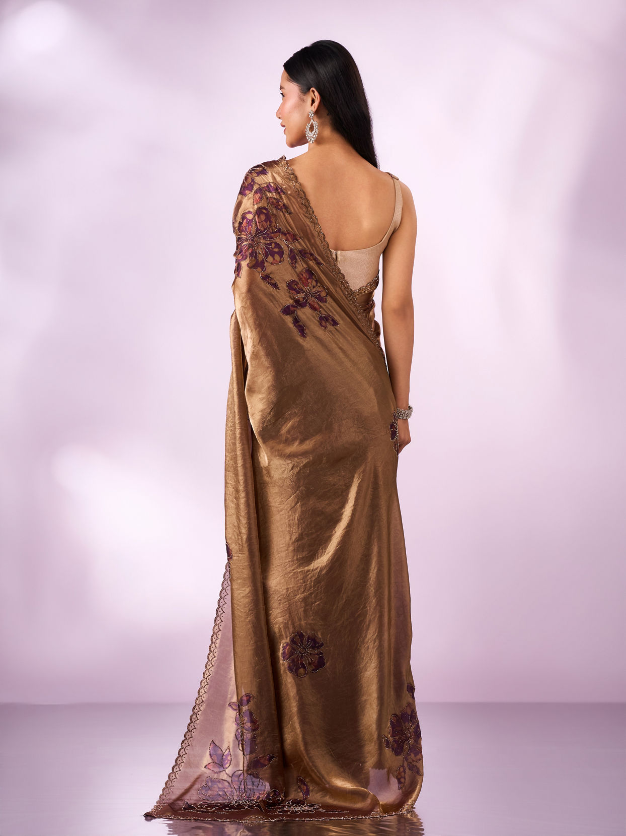 Mohey Women Purple Organza Saree with Print and Stone Work