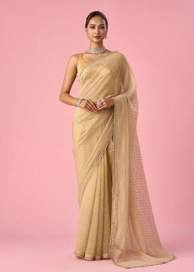 Mohey Women Beige Organza Saree with Stone Work