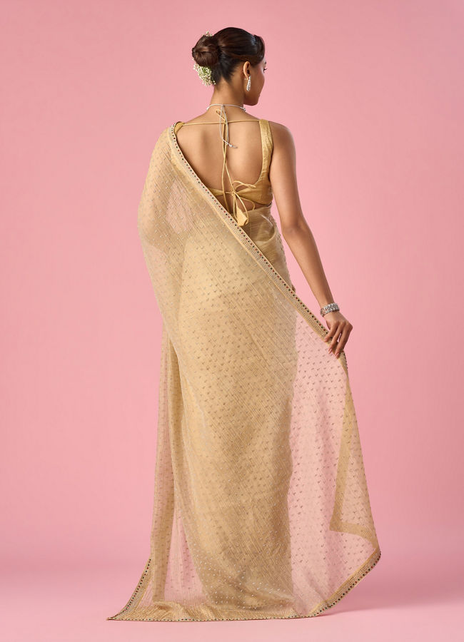 Mohey Women Beige Organza Saree with Stone Work