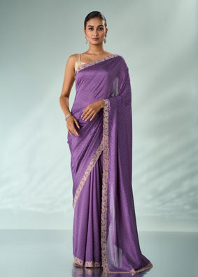 Mohey Women Purple Silk Saree with Stone Work