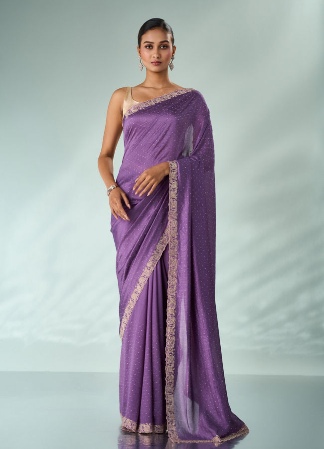 Mohey Women Purple Silk Saree with Stone Work