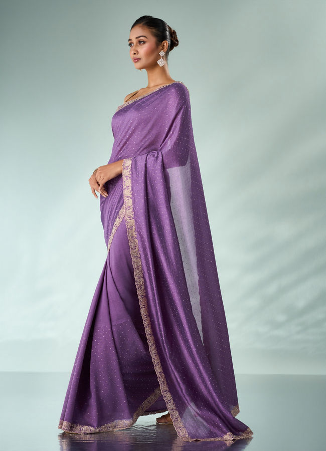 Mohey Women Purple Silk Saree with Stone Work