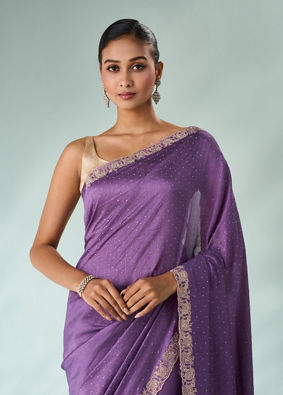 Mohey Women Purple Silk Saree with Stone Work