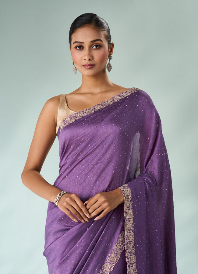 Mohey Women Purple Silk Saree with Stone Work