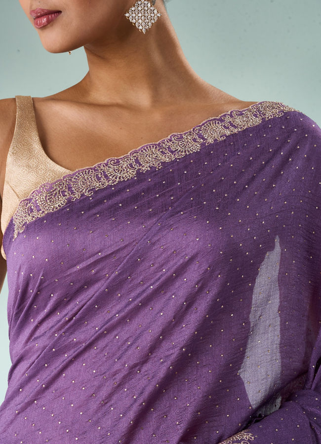 Mohey Women Purple Silk Saree with Stone Work