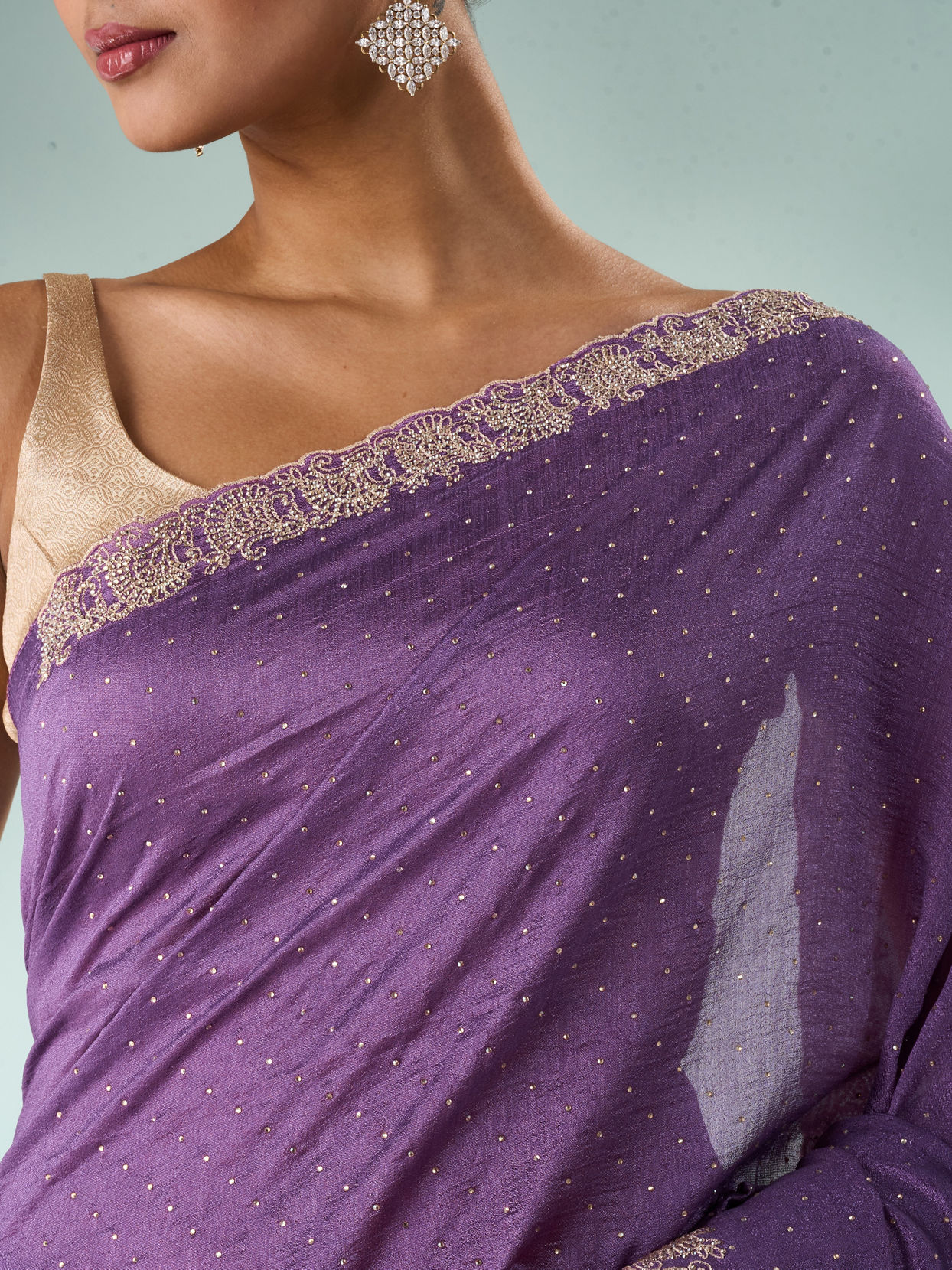 Mohey Women Purple Silk Saree with Stone Work