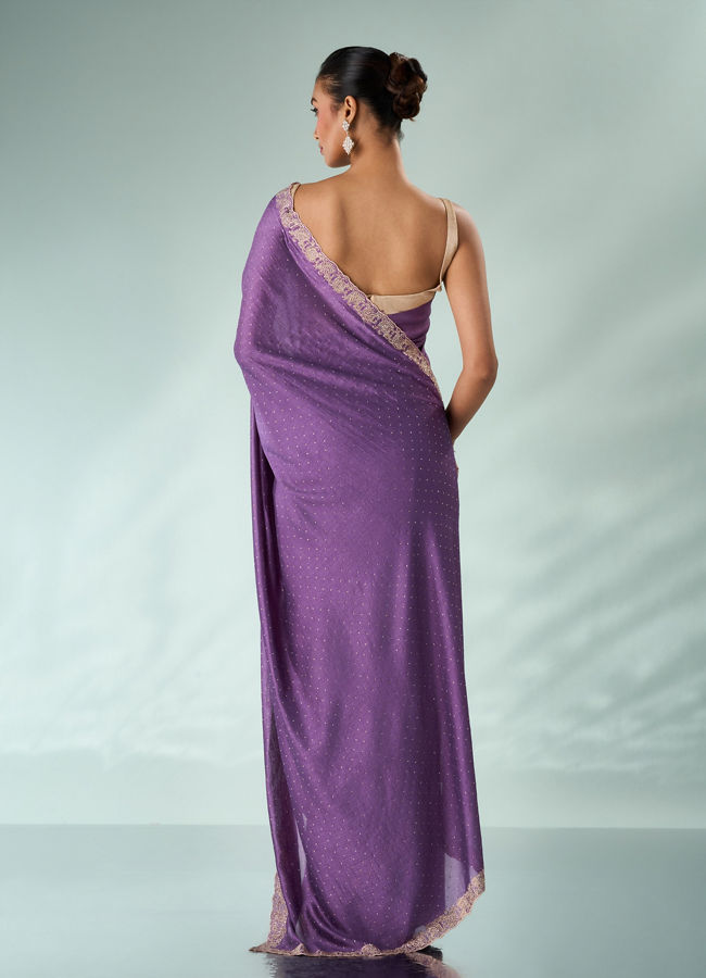 Mohey Women Purple Silk Saree with Stone Work