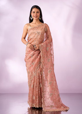 Mohey Women Pink Organza Saree with Cutdana Work