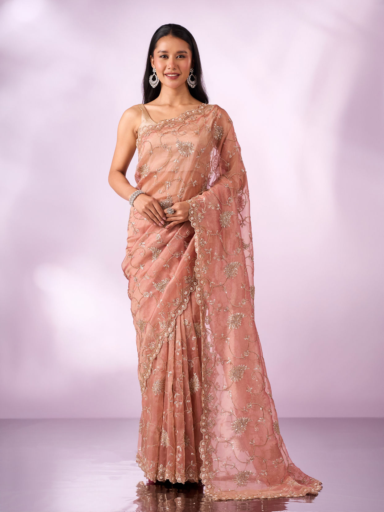 Mohey Women Pink Organza Saree with Cutdana Work