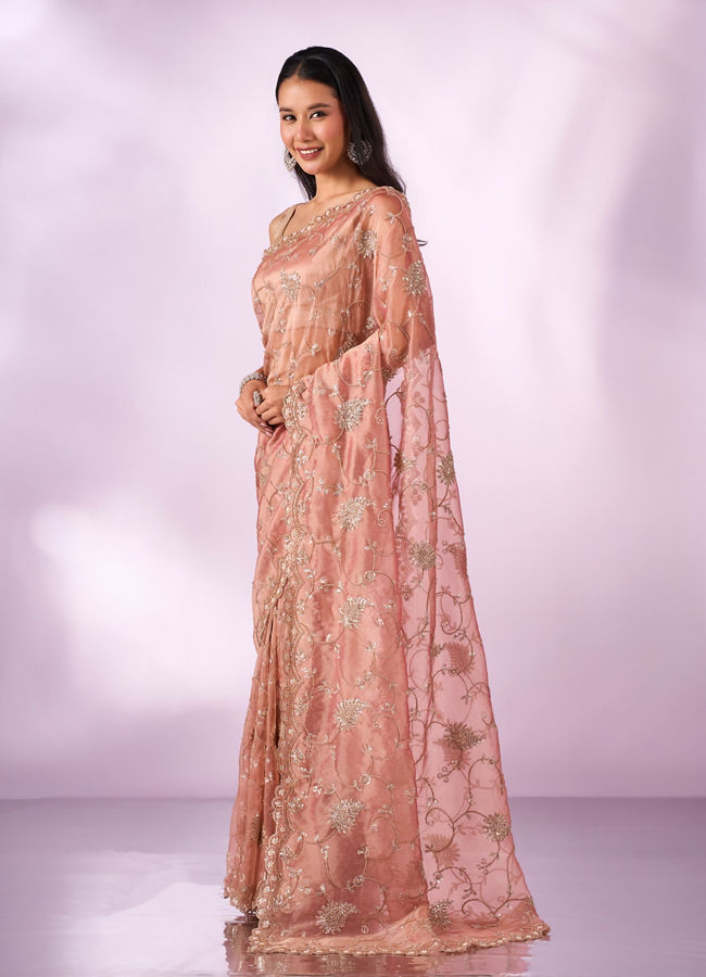 Mohey Women Pink Organza Saree with Cutdana Work