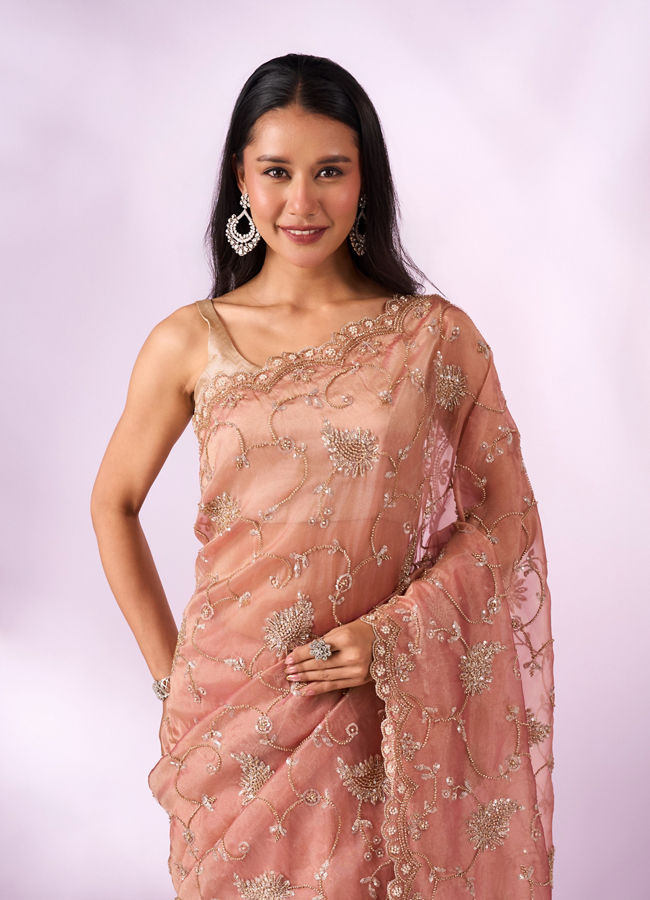Mohey Women Pink Organza Saree with Cutdana Work