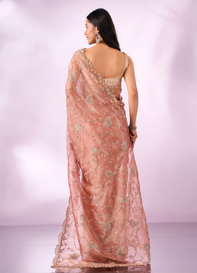 Mohey Women Pink Organza Saree with Cutdana Work