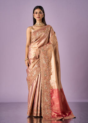 Mohey Women Pink Silk Saree with Moti and Sequin Work