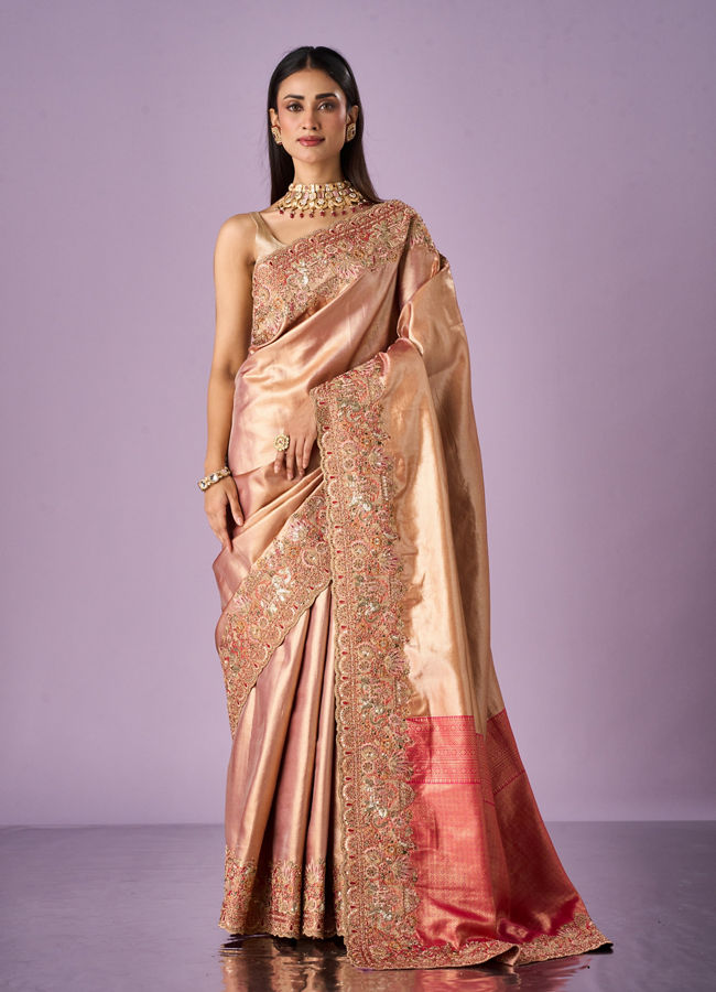 Mohey Women Pink Silk Saree with Moti and Sequin Work