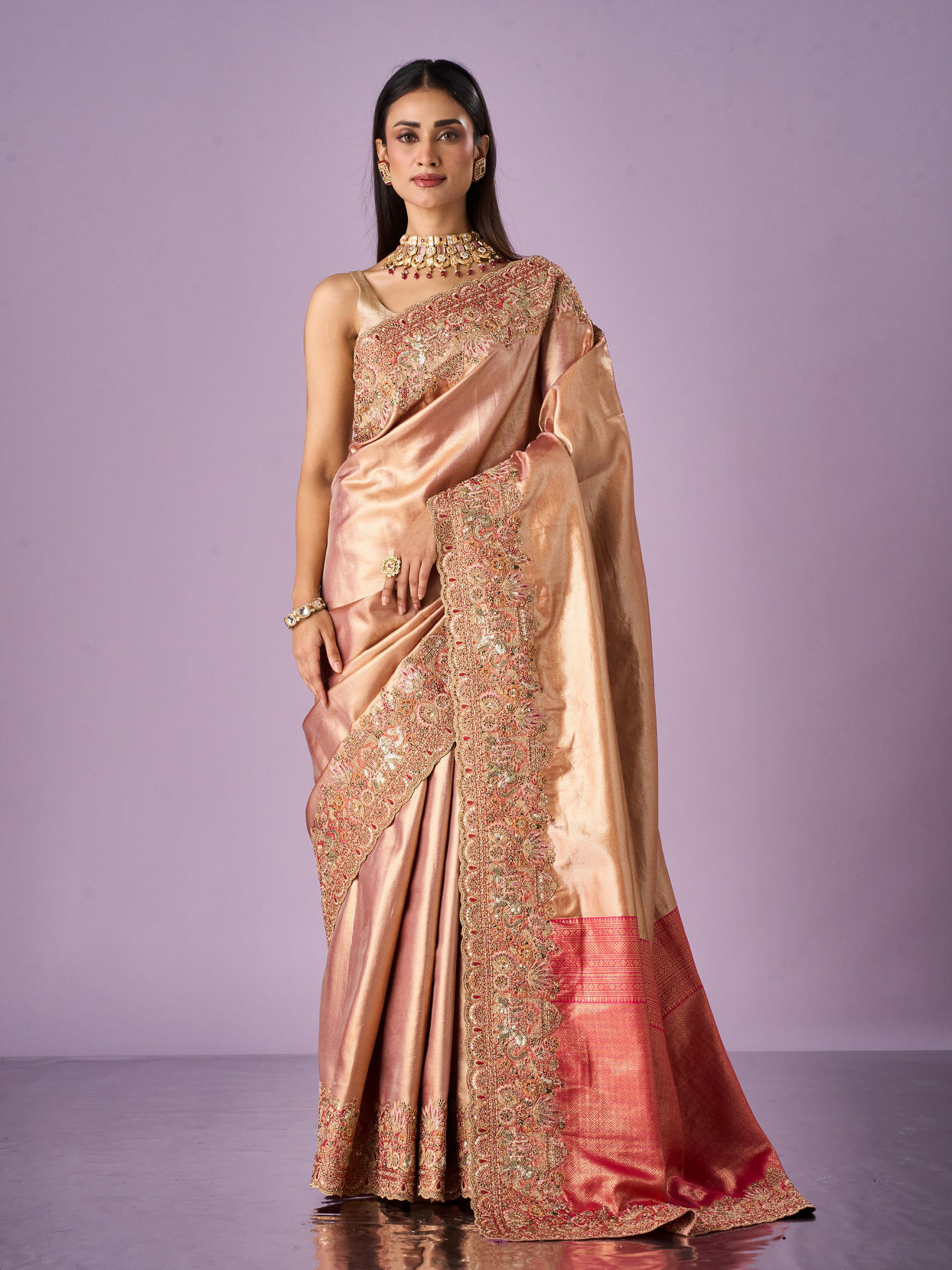 Mohey Women Pink Silk Saree with Moti and Sequin Work