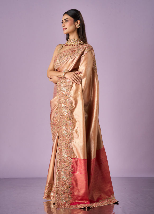 Mohey Women Pink Silk Saree with Moti and Sequin Work