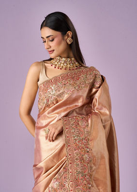 Mohey Women Pink Silk Saree with Moti and Sequin Work