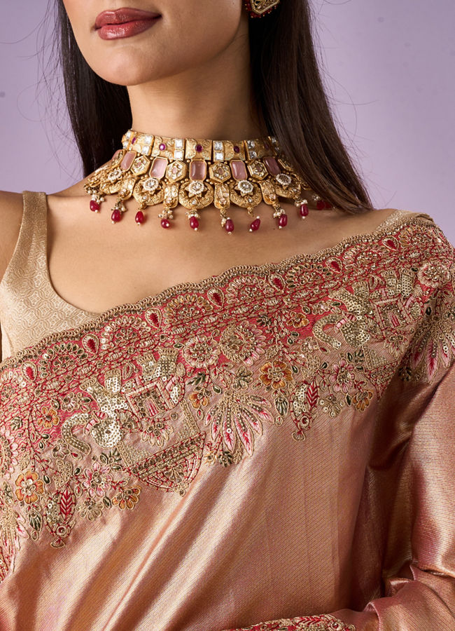 Mohey Women Pink Silk Saree with Moti and Sequin Work