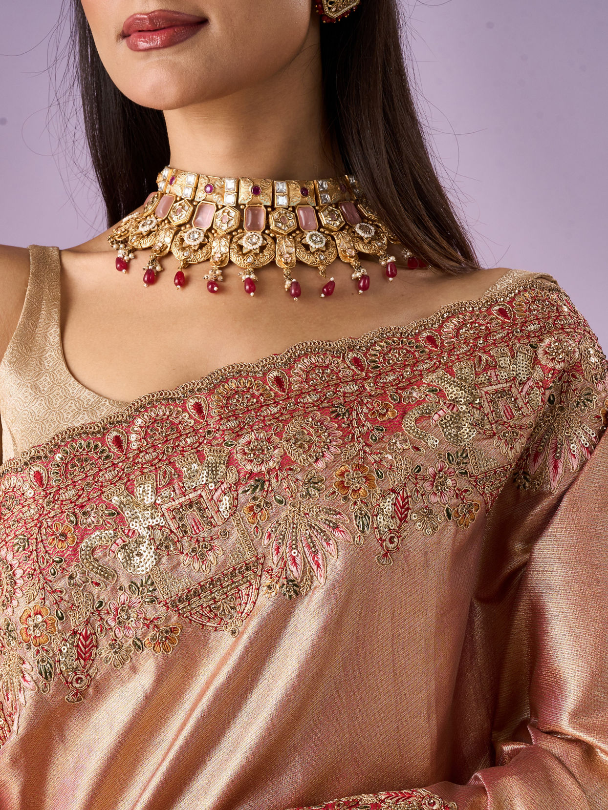 Mohey Women Pink Silk Saree with Moti and Sequin Work