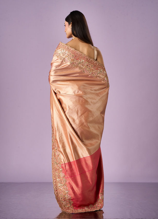 Mohey Women Pink Silk Saree with Moti and Sequin Work
