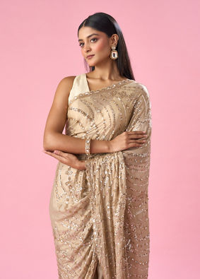 Mohey Women Beige Chiffon Saree with Cutdana and Sequin Work