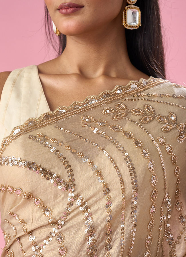 Mohey Women Beige Chiffon Saree with Cutdana and Sequin Work