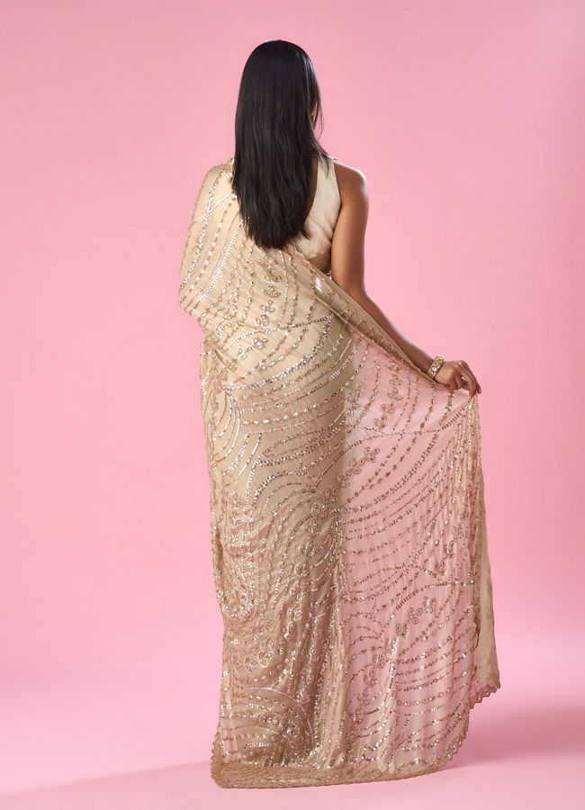 Mohey Women Beige Chiffon Saree with Cutdana and Sequin Work