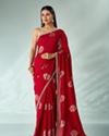 Mohey Women Red Silk Saree with Print and Stone Work