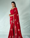 Mohey Women Red Silk Saree with Print and Stone Work