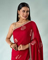 Mohey Women Red Silk Saree with Print and Stone Work