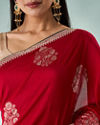 Mohey Women Red Silk Saree with Print and Stone Work