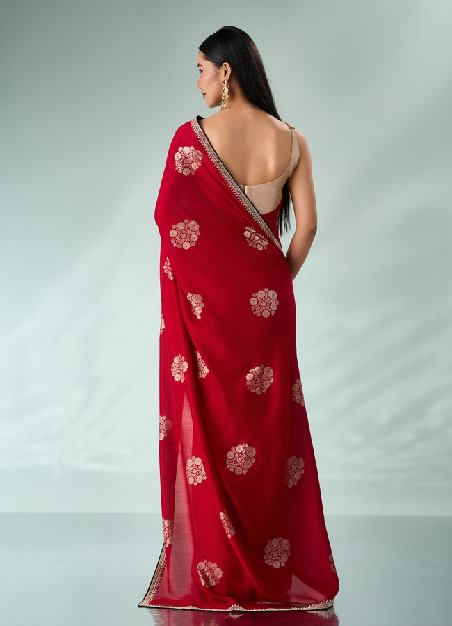 Mohey Women Red Silk Saree with Print and Stone Work
