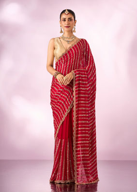 Mohey Women Pink Organza Saree with Cutdana Work