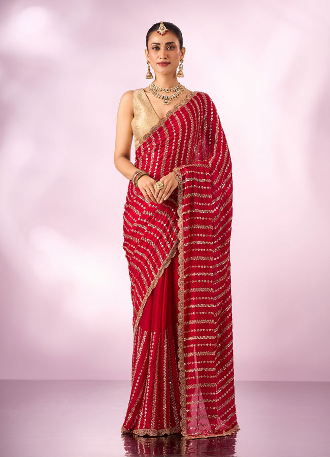 Mohey Women Pink Organza Saree with Cutdana Work