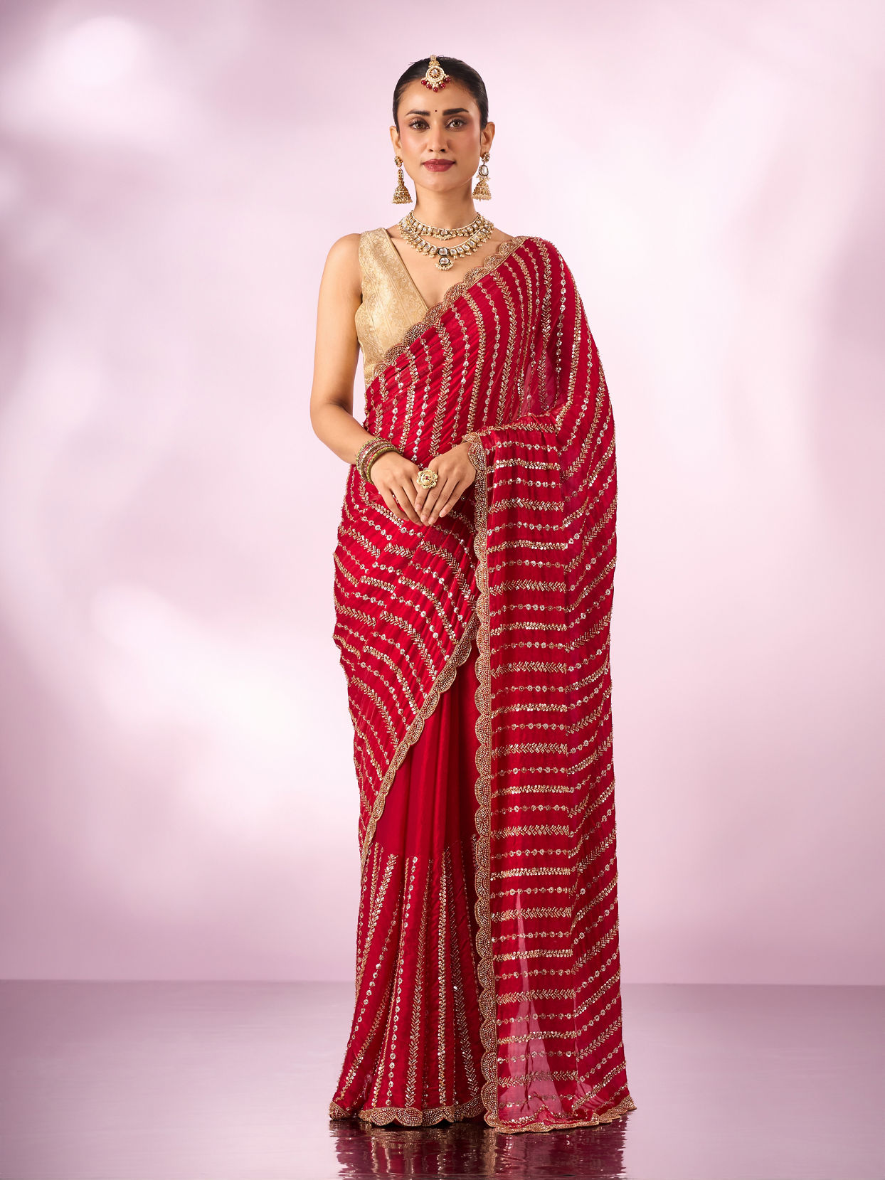 Mohey Women Pink Organza Saree with Cutdana Work