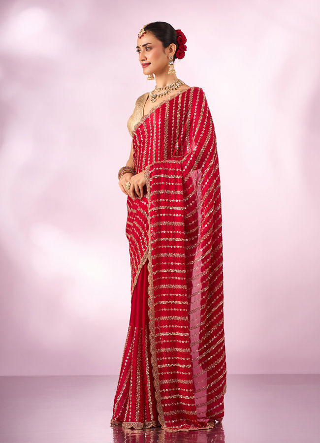 Mohey Women Pink Organza Saree with Cutdana Work