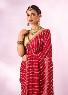Mohey Women Pink Organza Saree with Cutdana Work