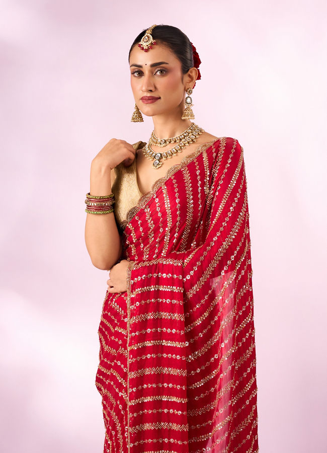 Mohey Women Pink Organza Saree with Cutdana Work