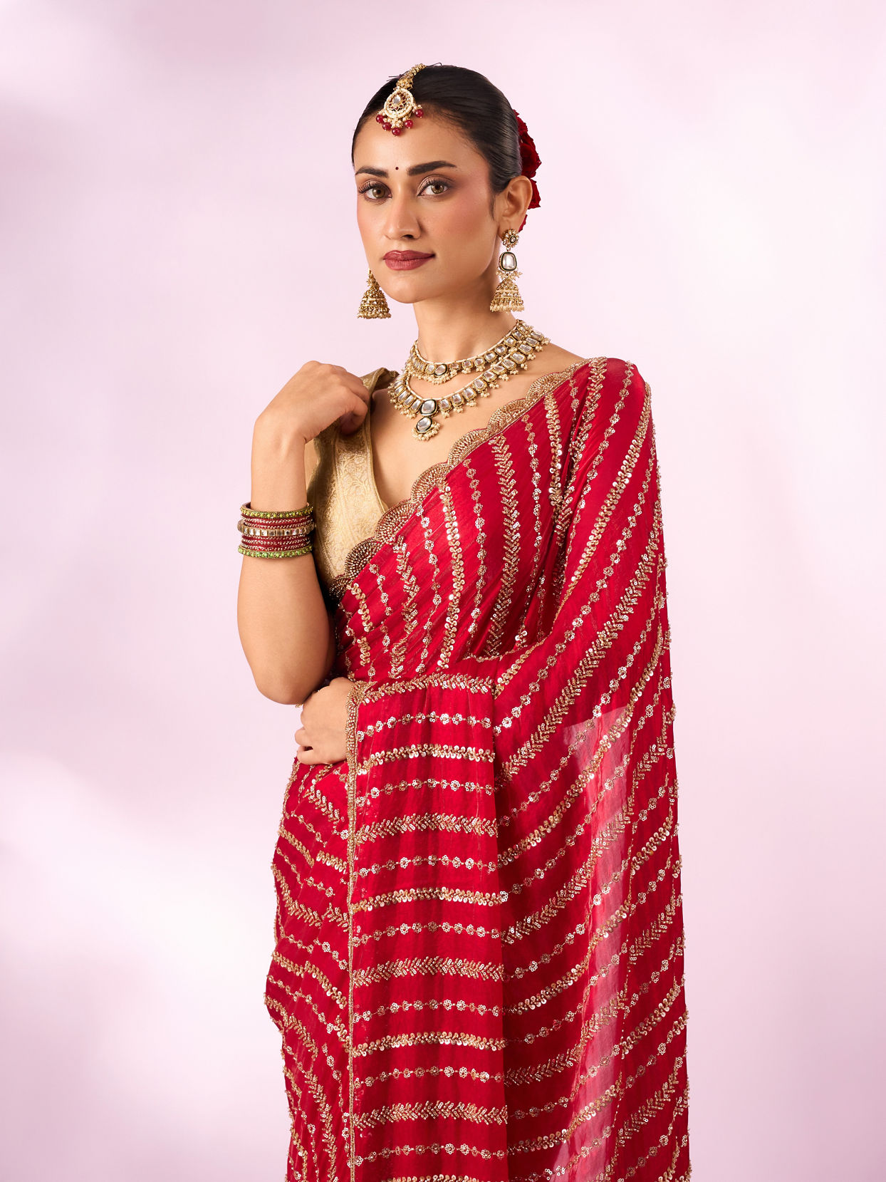 Mohey Women Pink Organza Saree with Cutdana Work