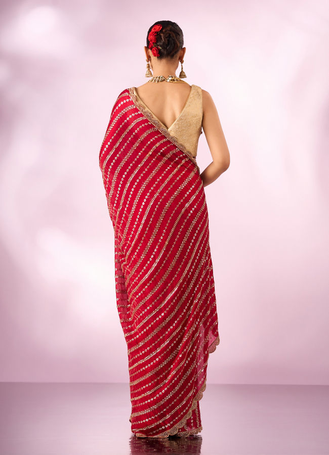 Mohey Women Pink Organza Saree with Cutdana Work