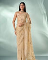 Mohey Women Beige Organza Saree with Stone Work
