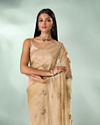 Mohey Women Beige Organza Saree with Stone Work