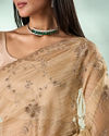 Mohey Women Beige Organza Saree with Stone Work
