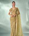 Mohey Women Pista Organza Saree with Cutdana Work