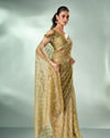 Mohey Women Pista Organza Saree with Cutdana Work