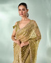 Mohey Women Pista Organza Saree with Cutdana Work