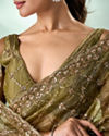 Mohey Women Pista Organza Saree with Cutdana Work