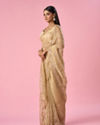 Mohey Women Fawn Organza Saree with Cutdana and Sequin Work