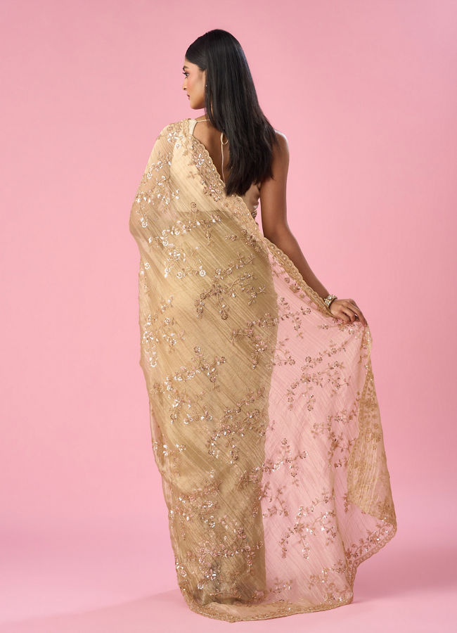 Mohey Women Fawn Organza Saree with Cutdana and Sequin Work