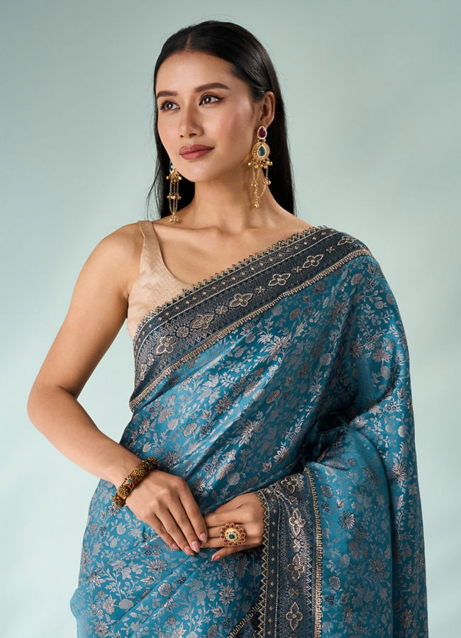 Mohey Women Light Blue Silk Saree with Stone Work